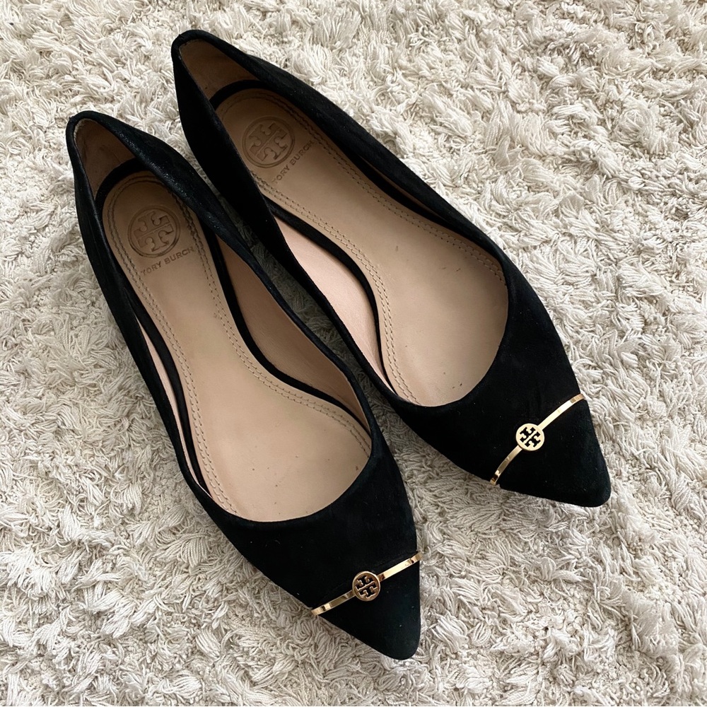 Tory Burch Bar Logo Flat - Black Lancaster Suede